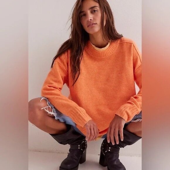 NEW FREE PEOPLE PEACHES CREWNECK TUNIC ORANGE XSMALL - Picture 1 of 12